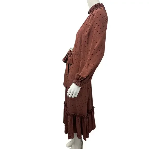 Zimmermann Polka-Dot Belted Midi Dress Purple Silk Crepe de Chine Size 0 - Picture 5 of 7